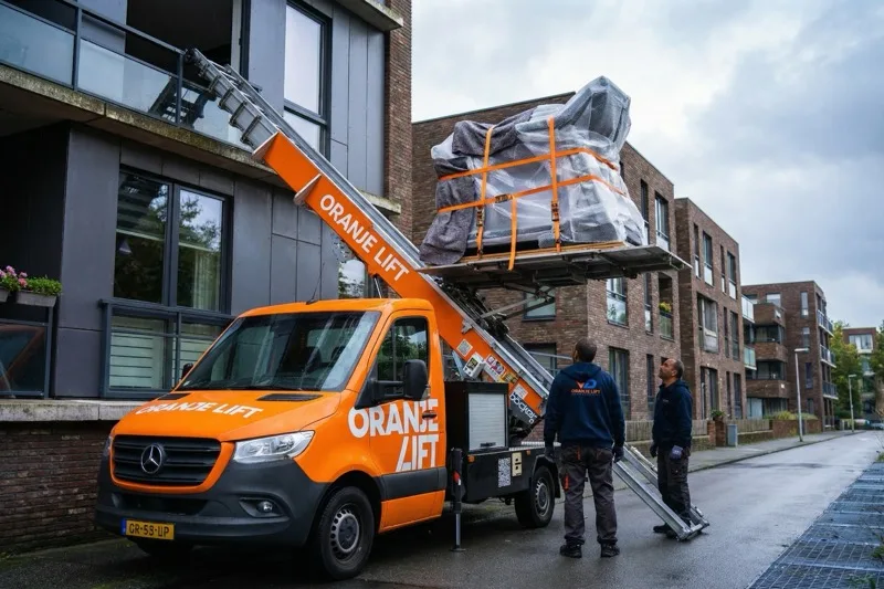 Verhuislift in actie bij nieuwbouwwoning in Vlaardingen